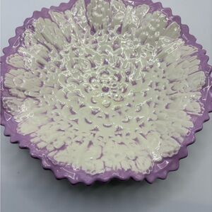 Vintage Purple Butterfly Lace Pottery Bowl 7 Inch Signed V Watts Cottage Decor